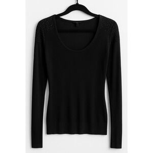 Express Black Rhinestone Shoulder Scoop Neck Sweater – Size M